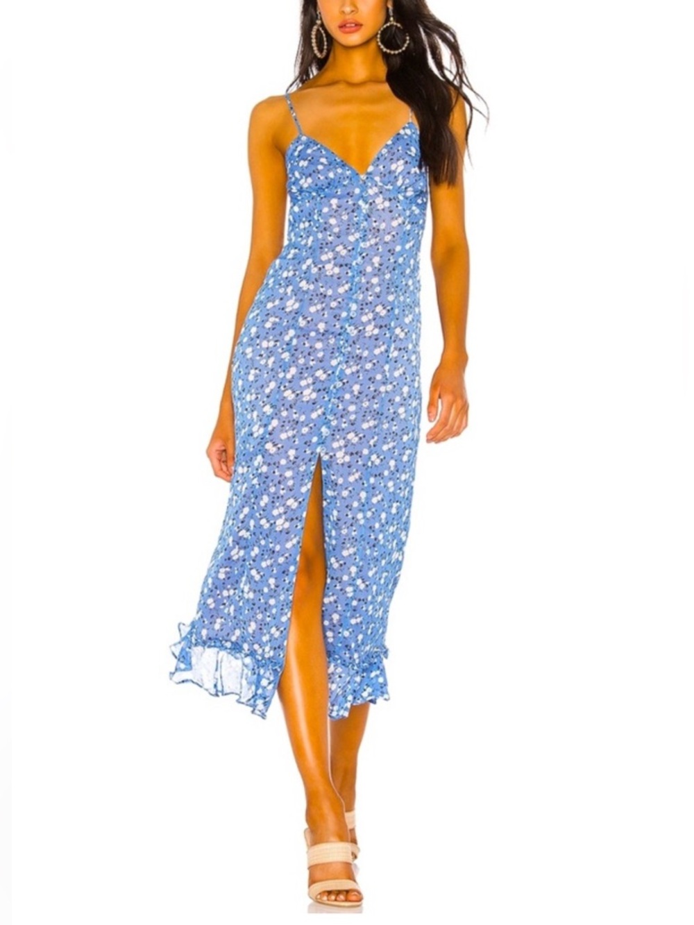 Majorelle Blue Floral Spaghetti-Strap Midi Dress